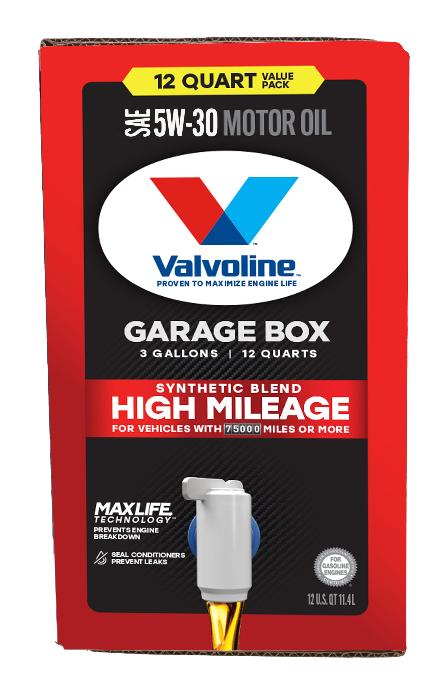 Valvoline High Mileage MaxLife 5W-30 Synthetic Blend Motor Oil 12 QT Garage Box