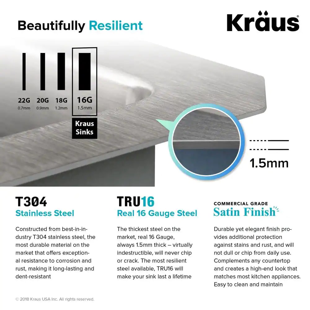 KRAUS Standart PRO 32in. Undermount Single Bowl Stainless Steel Kitchen Sink