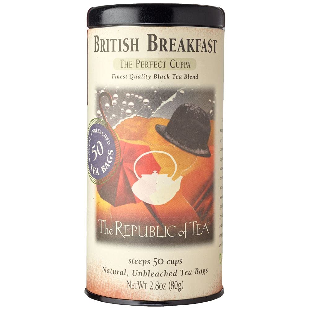 The Republic of Tea British Breakfast Tea 2.8 oz Tin. 50 Tea Bags. Gourmet Black Tea