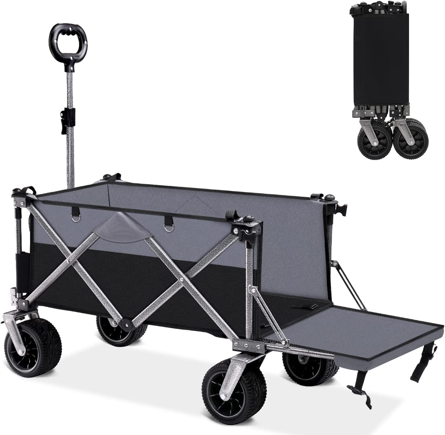 Beach Wagon with Big Wheels & Brake 180L Heavy Duty Collapsible Wagon Cart Utility with Extending Tailgate for Sand Camping Pets Outdoor Garden Works Shopping