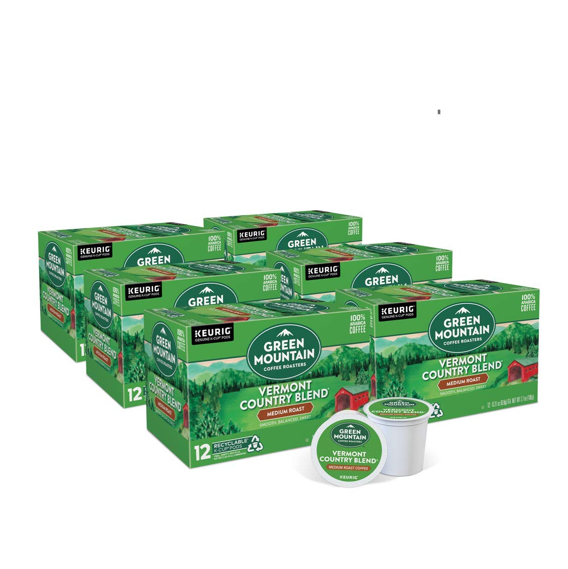 Green Mountain Coffee Roasters Vermont Country Blend. Single-Serve Keurig K-Cup Pods. Medium Roast Coffee. 12 Count (6 Pack)