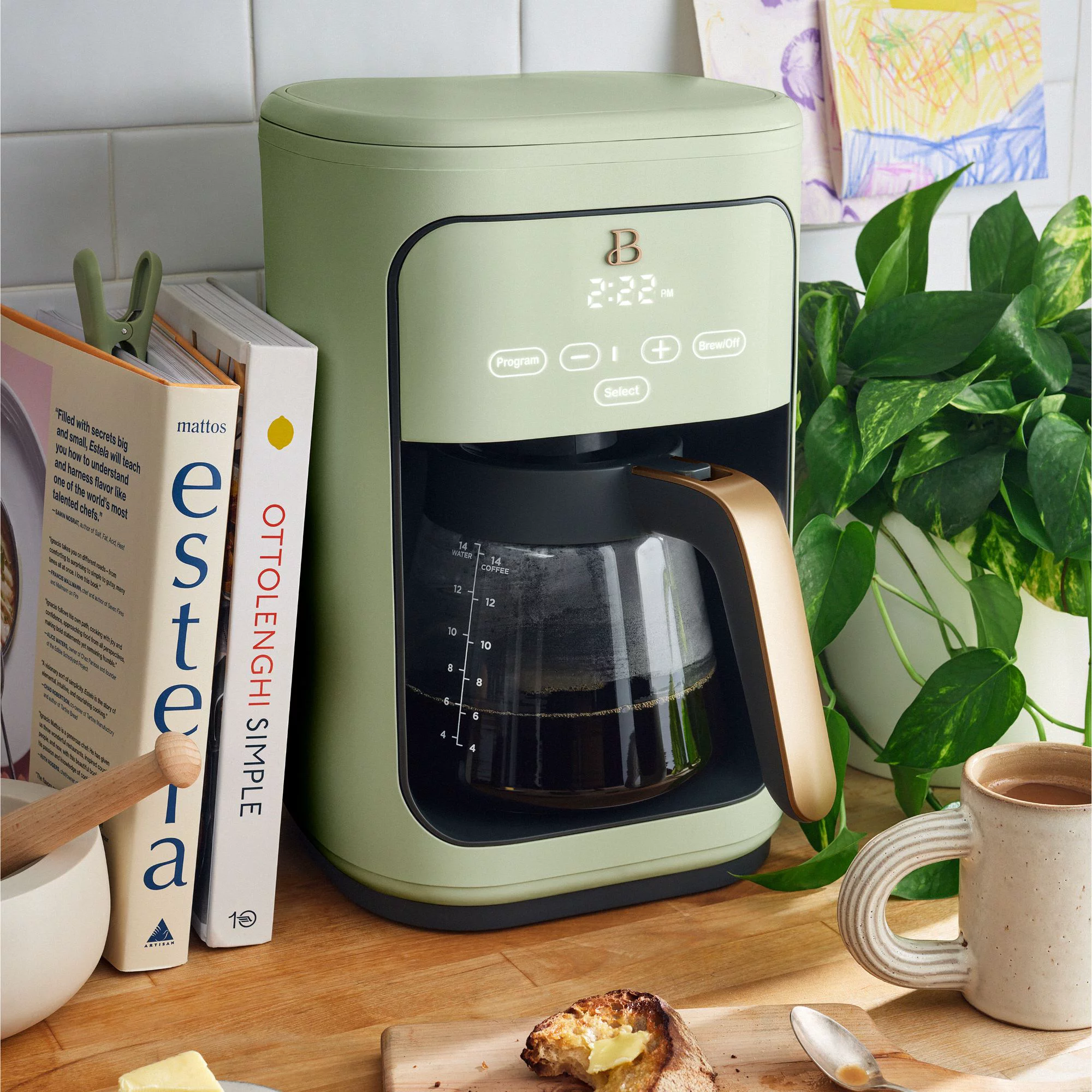 Beautiful 14 Cup Programmable Touchscreen Coffee Maker. Sage Green by Drew Barrymore