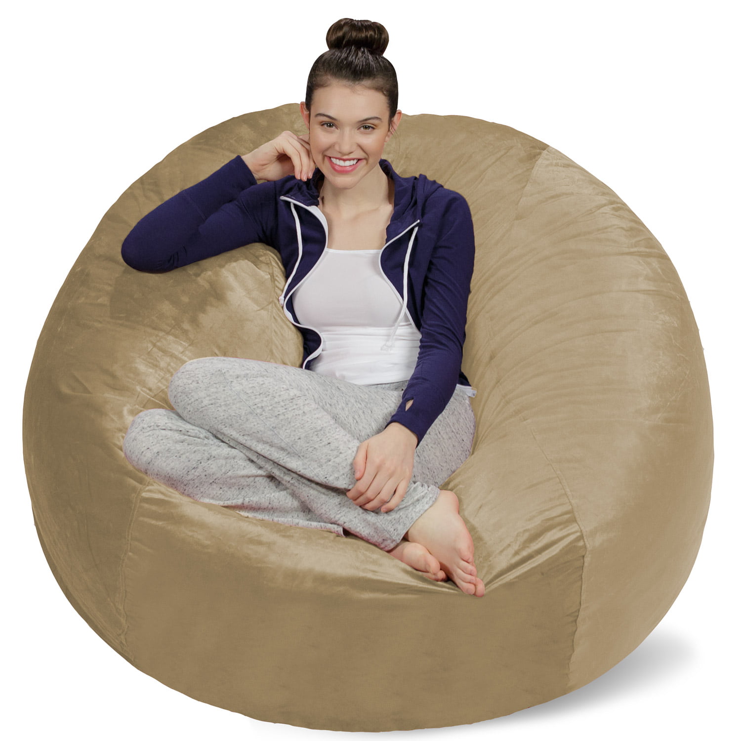 Sofa Sack Bean Bag Chair. Memory Foam Lounger with Microsuede Cover. Kids. Adults. 5 ft. Camel