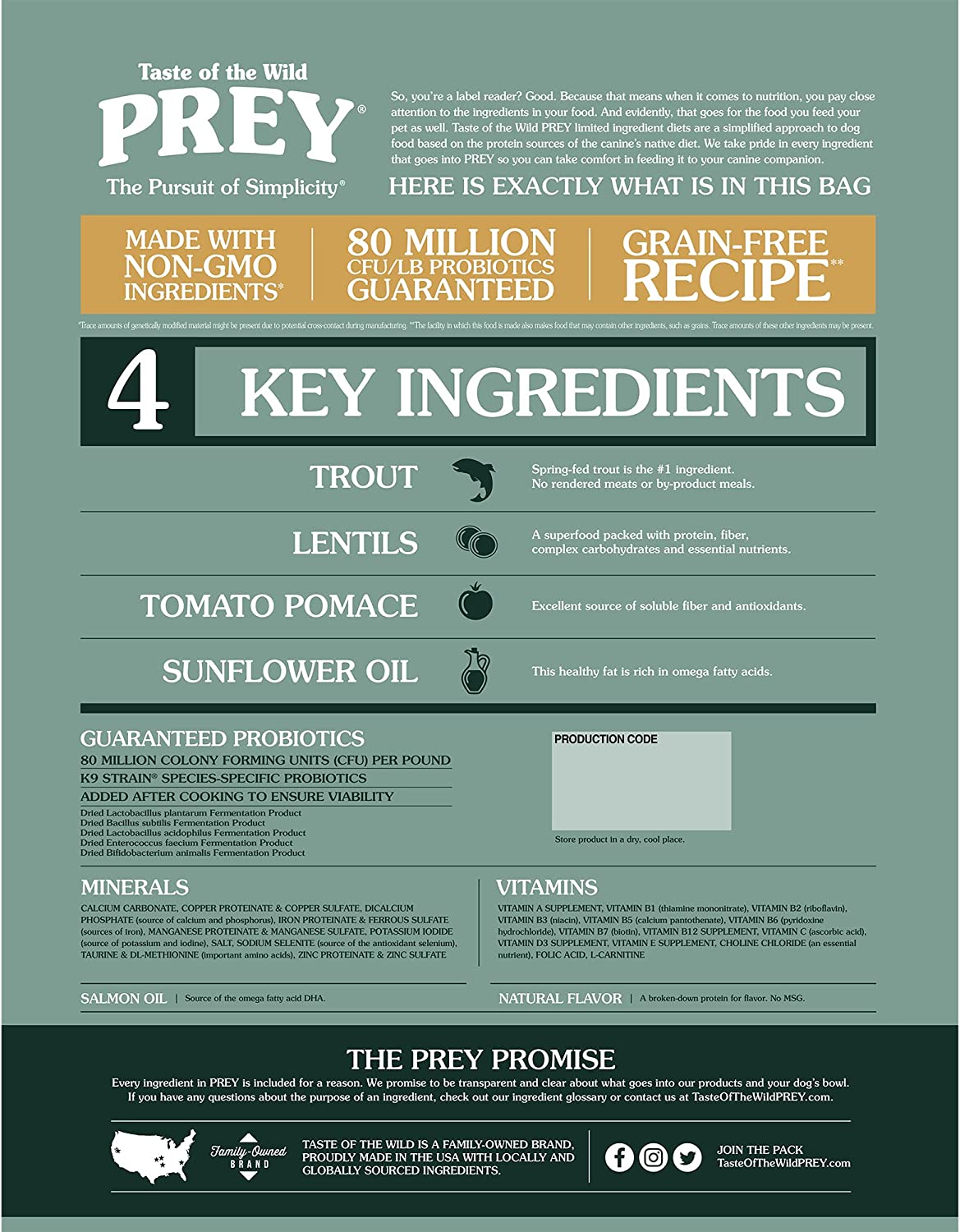 Taste of the Wild PREY Trout Limited Ingredient Recipe Dry Dog Food. 8 lbs.