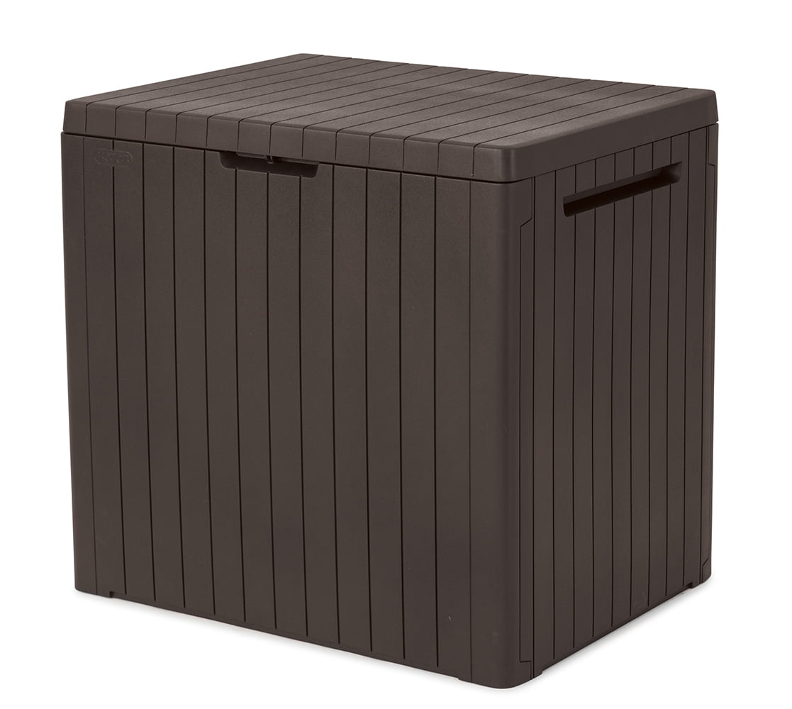 Keter City Lawn and Garden Storage 30 Gallon Plastic and Resin Deck Box. Brown