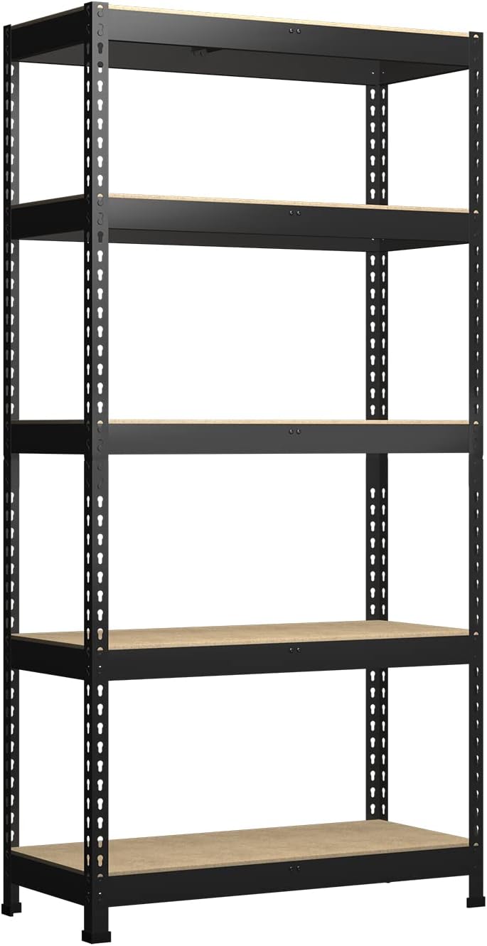 PrimeZone Heavy Duty Storage Shelves - 5 Tier 35.5″ W x 15.75″ D x 71″ H Adjustable Garage Storage Shelving. Metal Storage Utility Rack Shelf Unit for Warehouse Pantry Closet Kitchen. Black