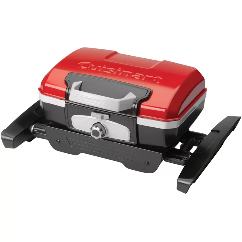 Cuisinart CGG-180 Petit Gourmet Portable Outdoor Propane Gas Grill in Red and Black with Versa Stand