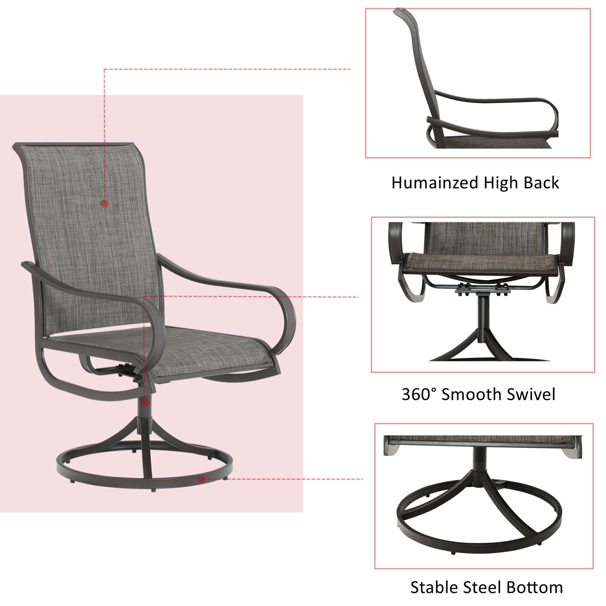 Sophia & William Patio Swivel Dining Chairs Set of 2 with Brown Steel Frame