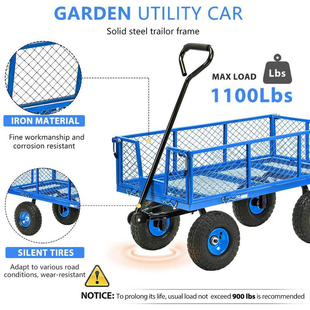 VIVOHOME X002MM80ED 1100 lbs. 4.3 cu.ft. Capacity Mesh Steel Garden Cart in Blue with Removable Sides and Wheels