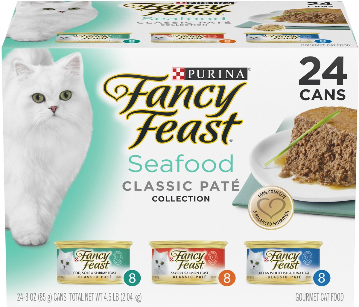 Purina Fancy Feast Pate Wet Cat Food Variety Pack. Seafood Classic Pate Collection - (24) 3 oz. Cans