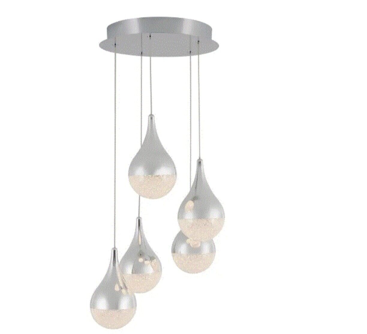Artika PDT-5GL-RN Glitzer 30-Watt Integrated LED 5-Light Chrome Modern Hanging Pendant Light for Living Room