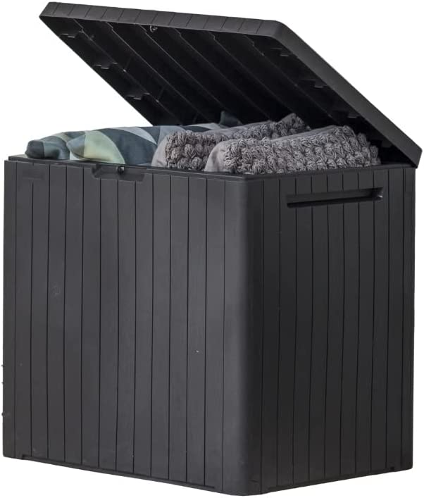 Keter City 30 Gallon Resin Deck Box for Patio Furniture. Pool Accessories. and Storage for Outdoor Toys. Grey