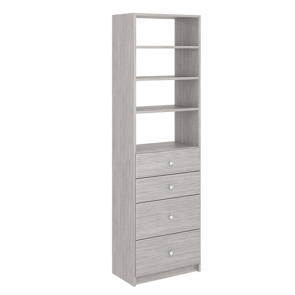 SimplyNeu SNT5-CG 14 in. W D x 25.375 in. W x 84 in. H Seashore Grey Drawer and Shelving Tower Wood Closet System