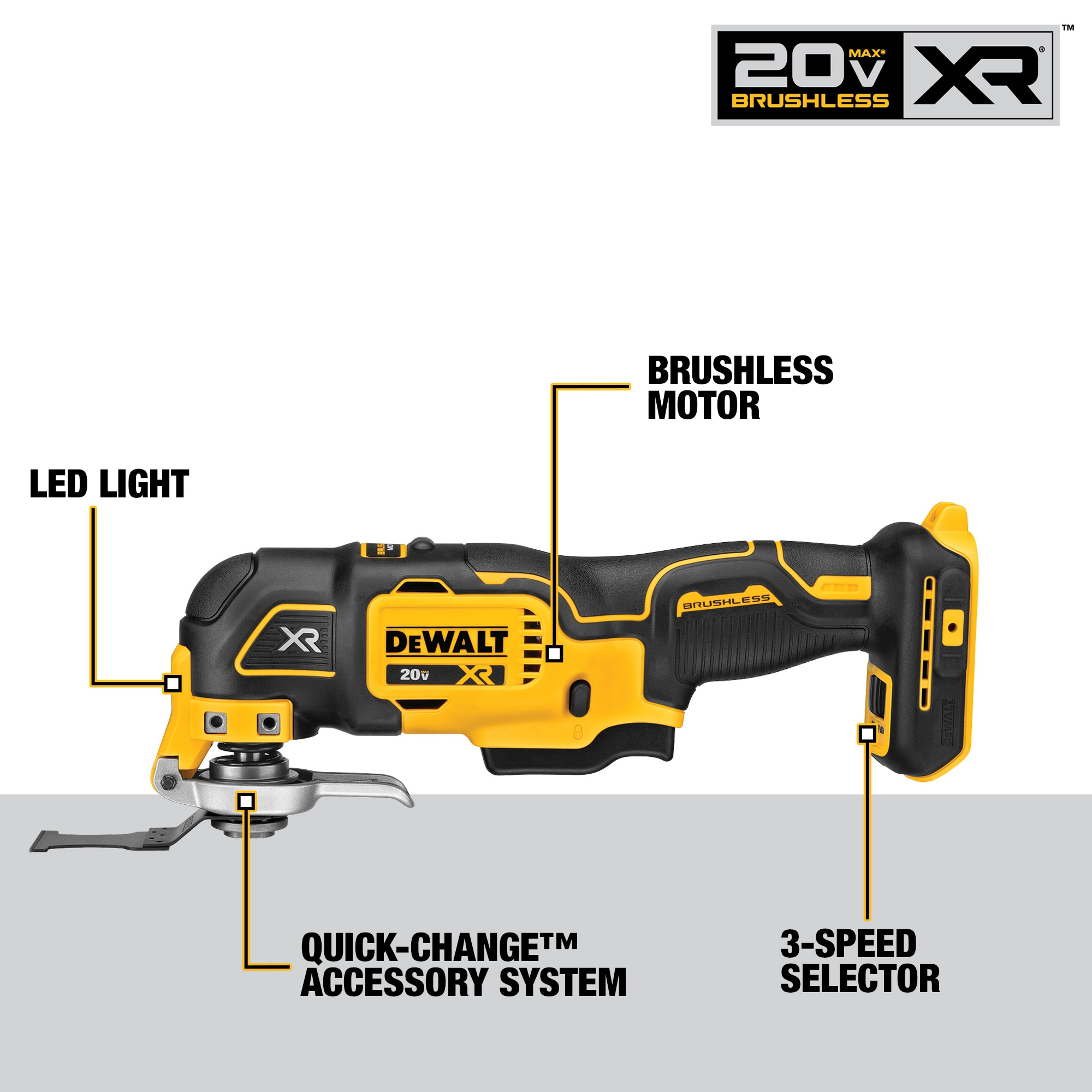 DEWALT DCS356C1 6-Piece Brushless 20-volt Max 3-speed Oscillating Multi-Tool Kit with Soft Case (1-Battery Included)