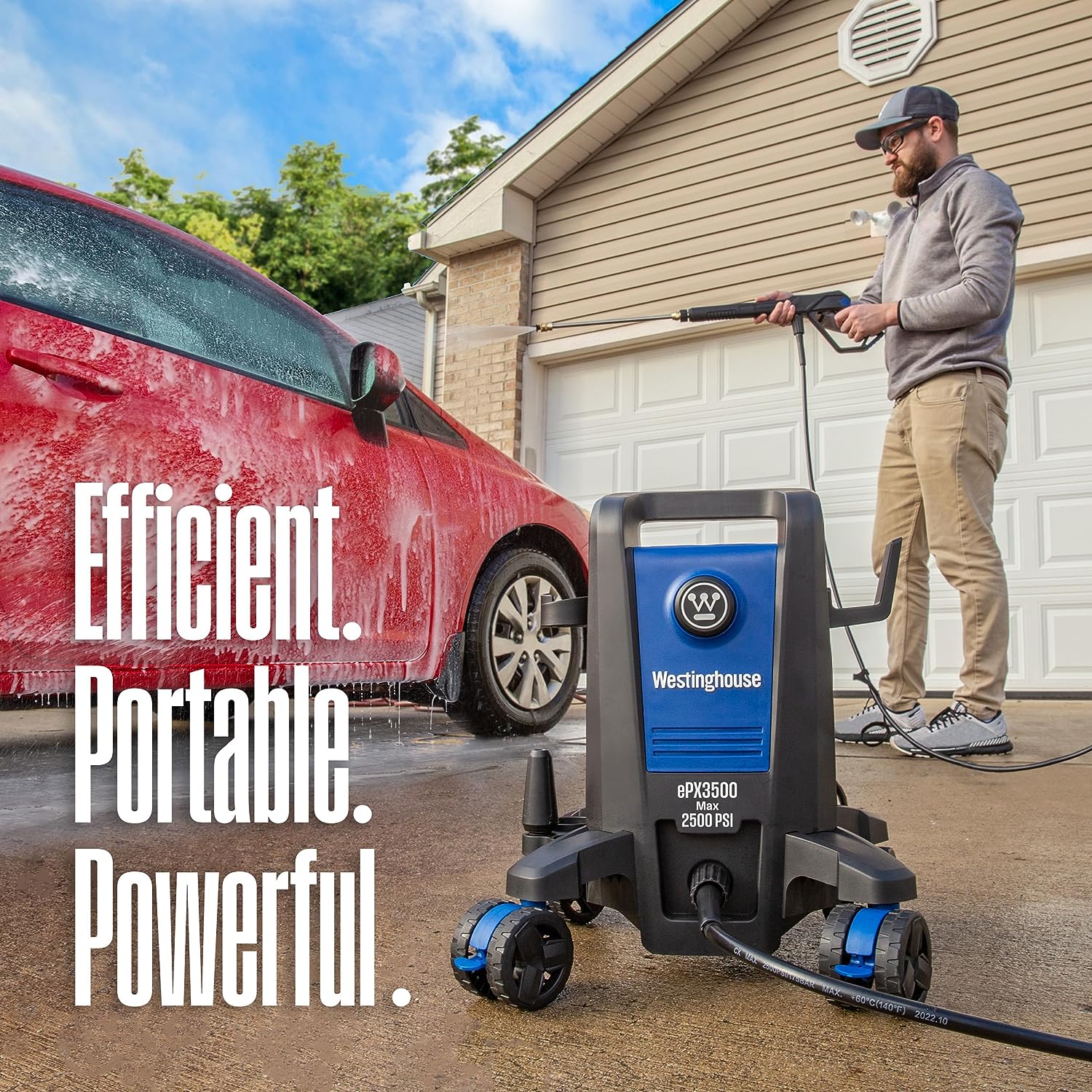 Westinghouse ePX3500 Electric Pressure Washer. 2500 Max PSI 1.76 Max GPM with Anti-Tipping Technology. Onboard Soap Tank. Pro-Style Steel Wand. 5-Nozzle Set. for Cars/Fences/Driveways/Home/Patios