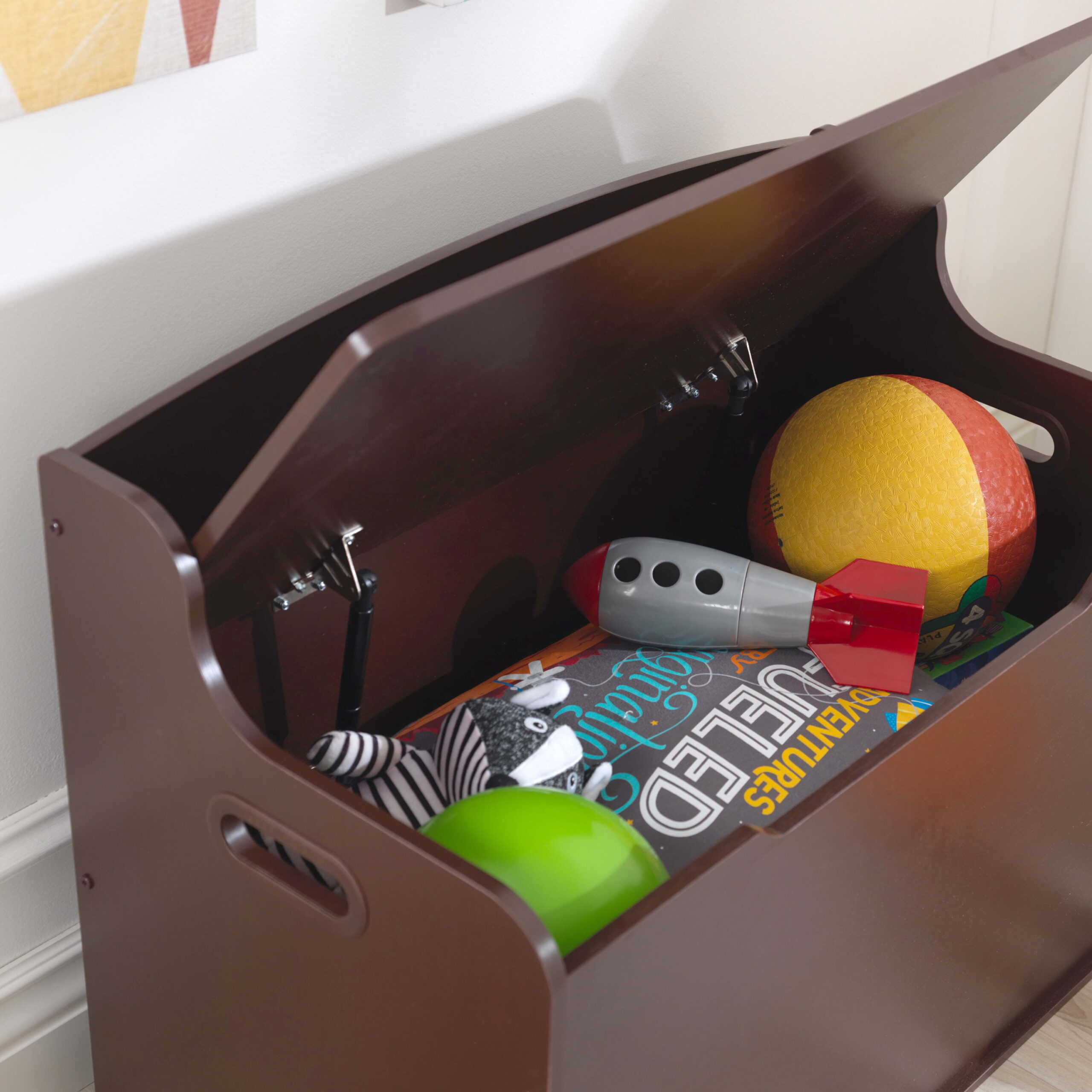 KidKraft Fill with Fun Wooden Toy Box with Safety Hinges. Espresso