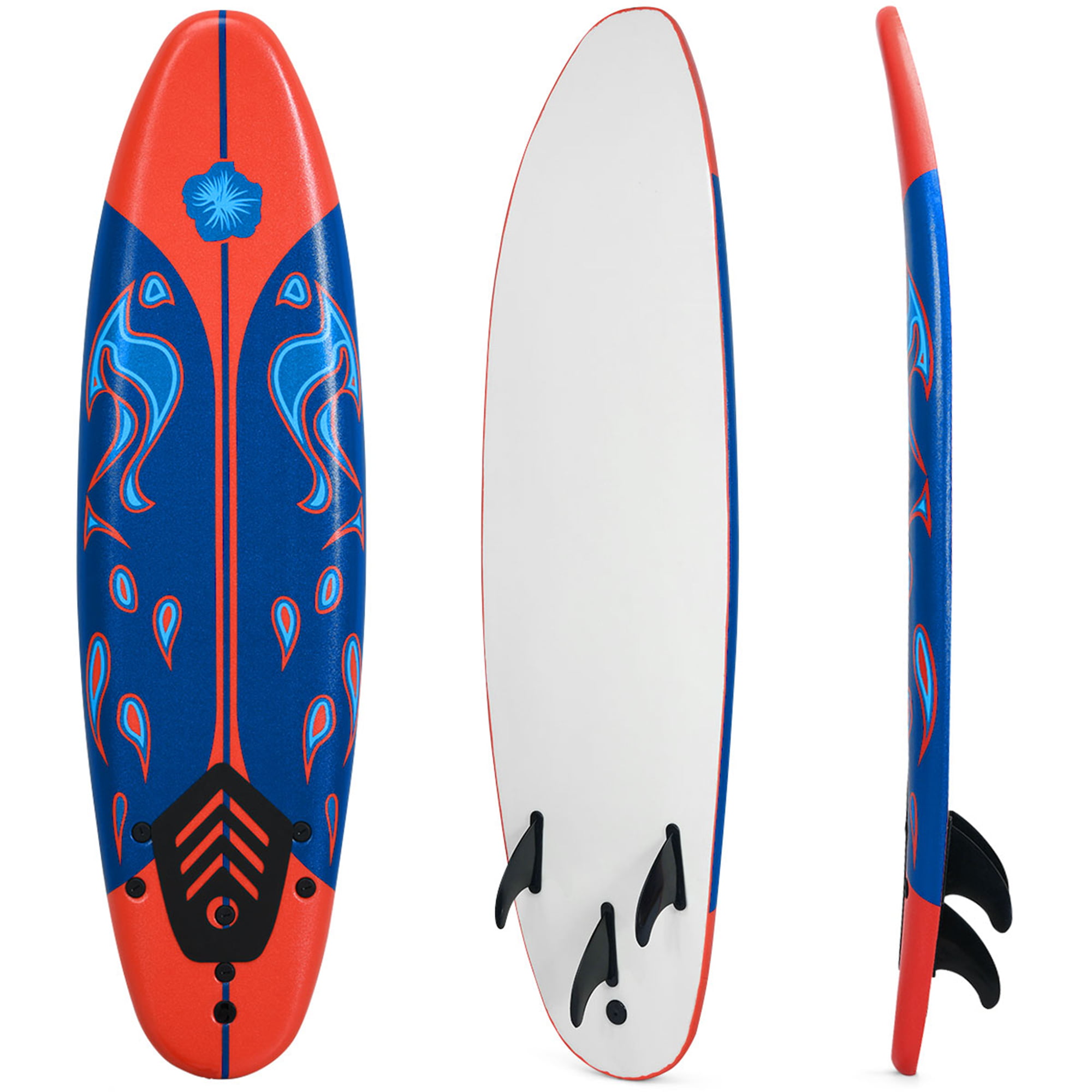 Gymax 6ft Surfing Body Board  w/ 3 Removable Fins Safety Leash Red