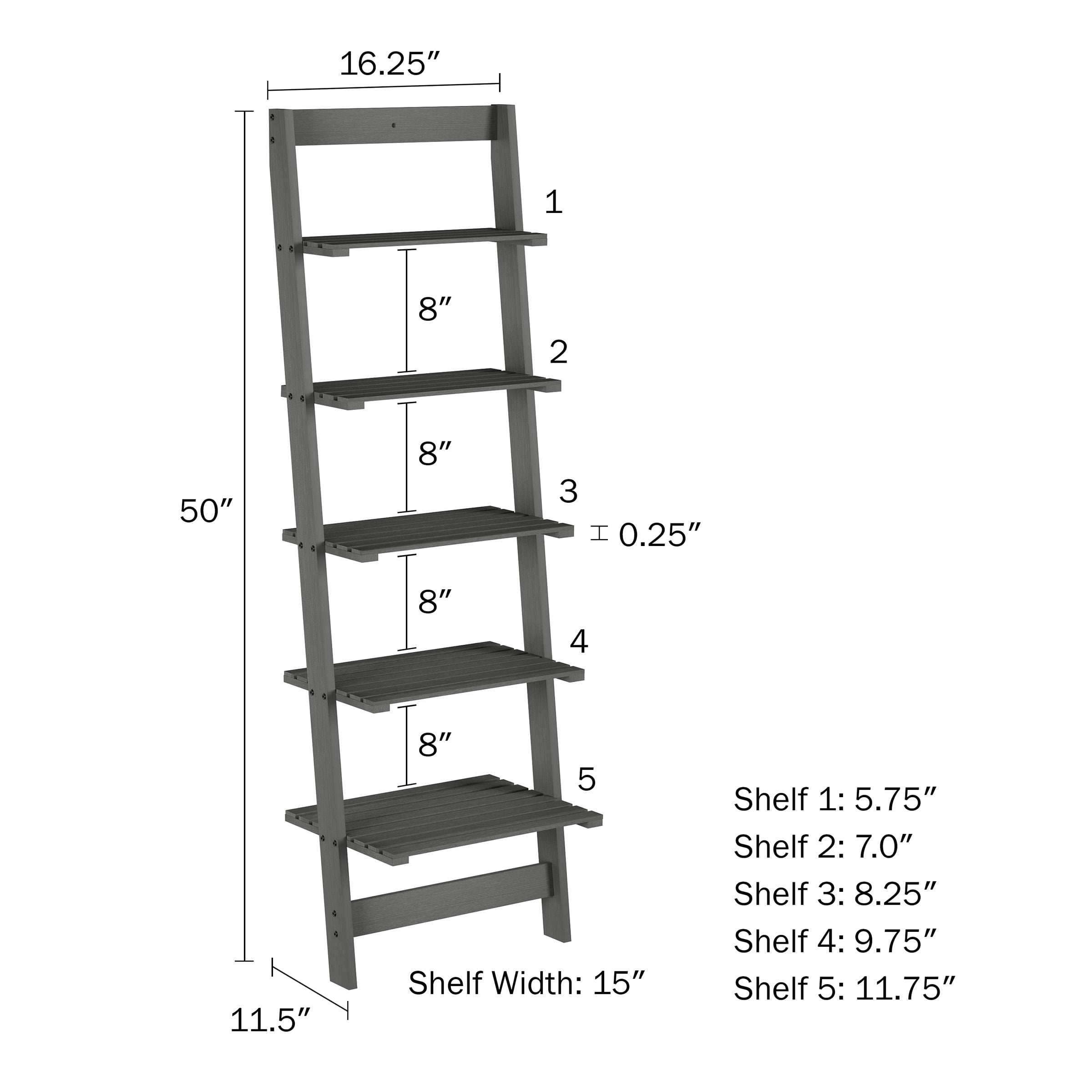 Somerset Home 5-Tier Leaning Ladder Bookshelf (Gray)