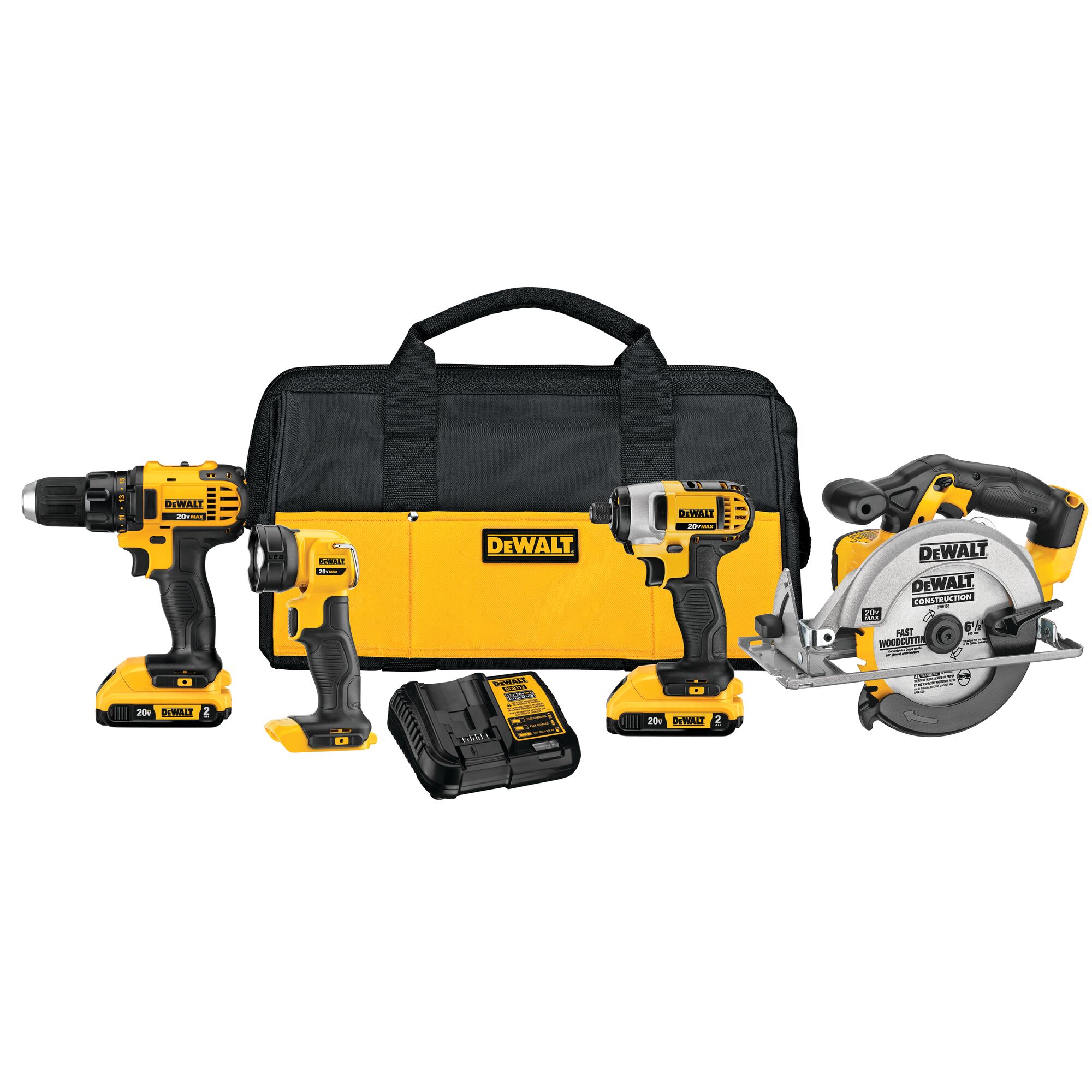 DEWALT DCK421D2 4-Tool 20-Volt Max Power Tool Combo Kit with Soft Case (2-Batteries and charger Included)