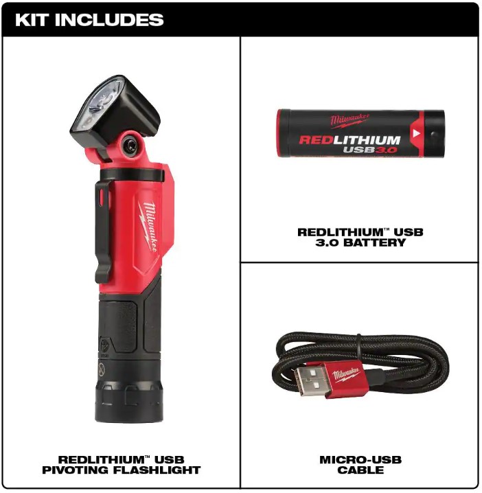 Milwaukee 600 Lumens LED REDLITHIUM USB Low-Profile Hard Hat Headlamp & 500 Lumens LED Pivoting REDLITHIUM USB Flashlight (2-Pack)