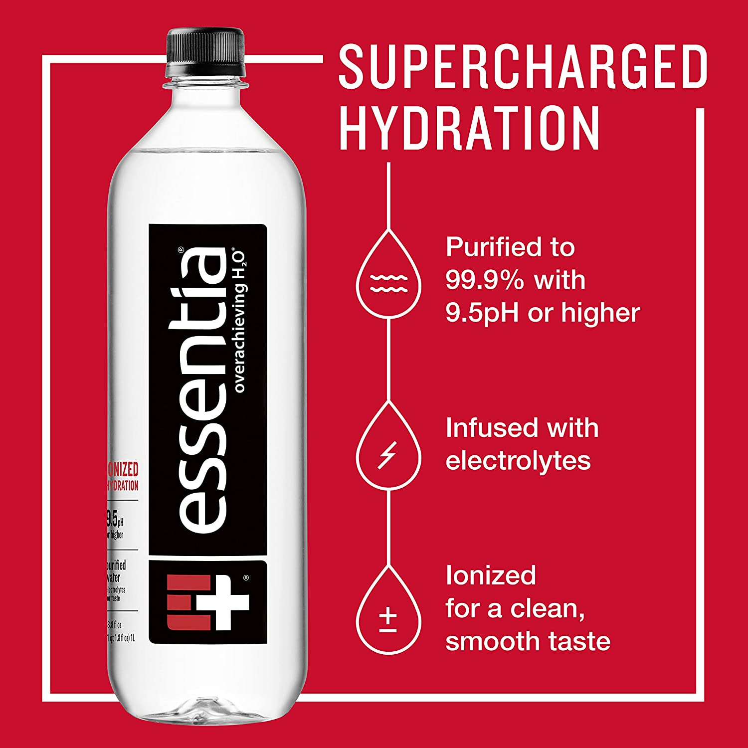 Essentia Bottled Water. 1 Liter. Pack of 12 Bottles; 99.9% Pure