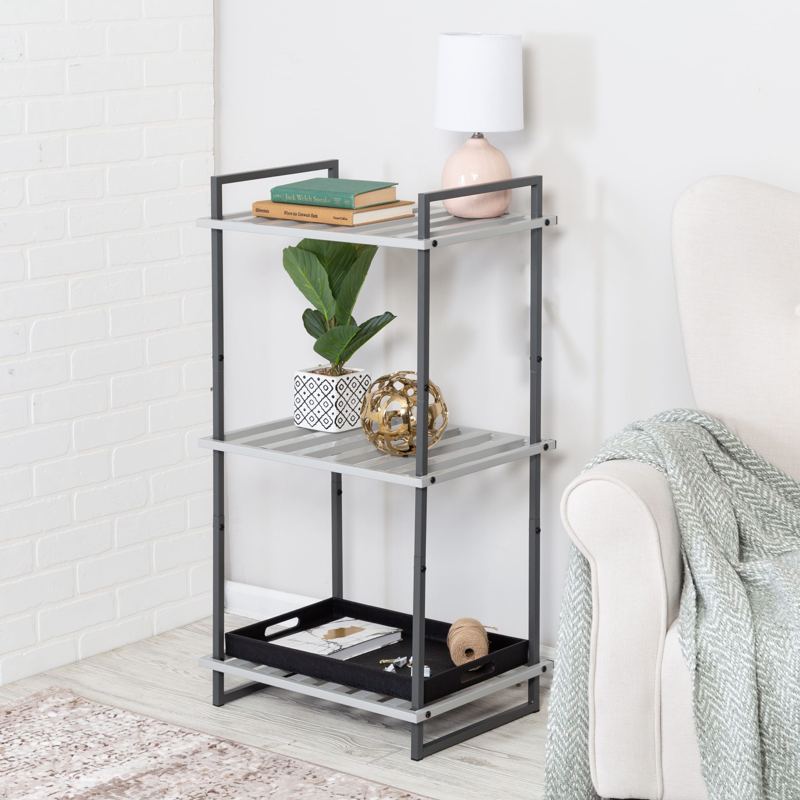 Honey Can Do Gray Tones 3-Tier Tubular Metal Shelf