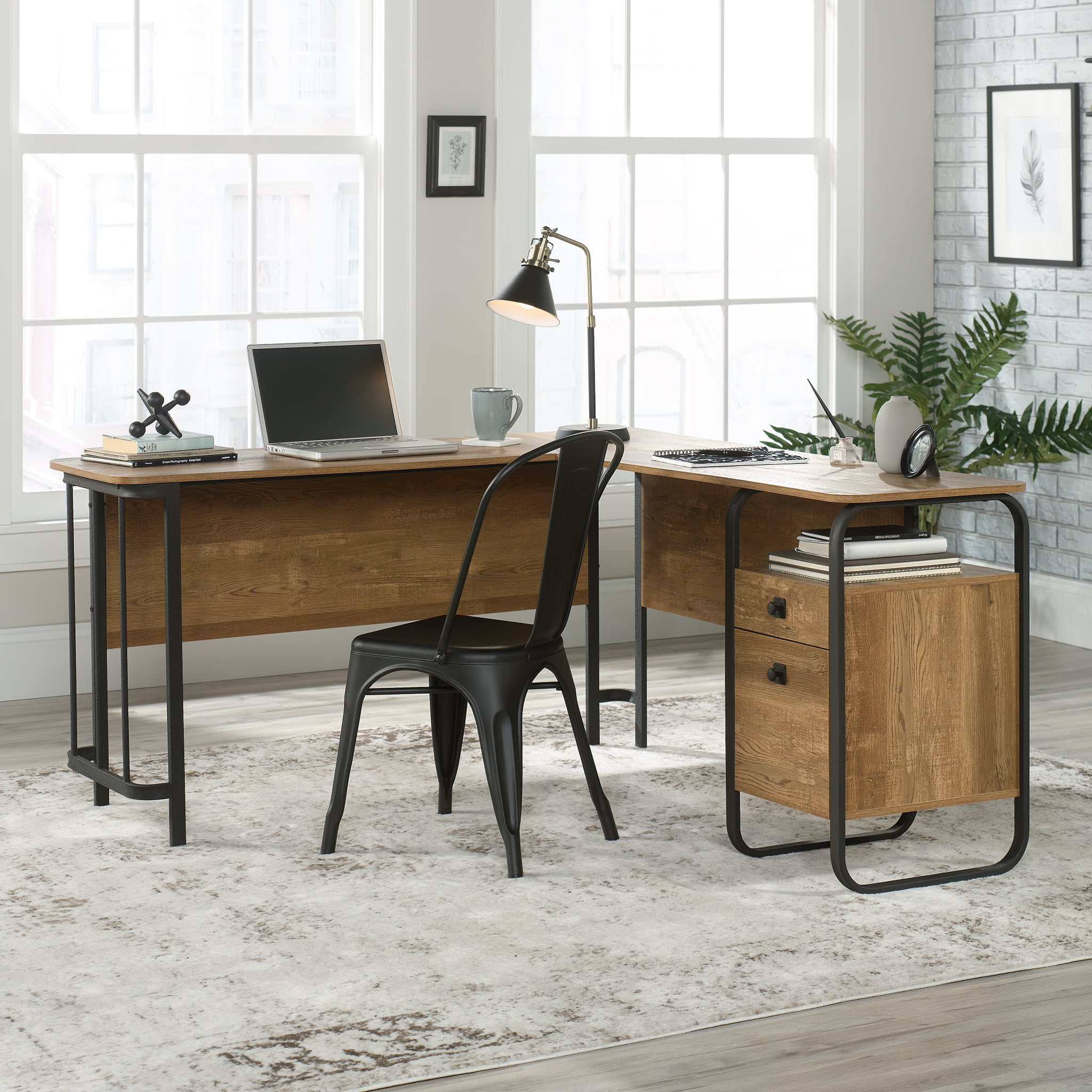 Sauder 426454 Station House L-Desk. Etched Oak Finish