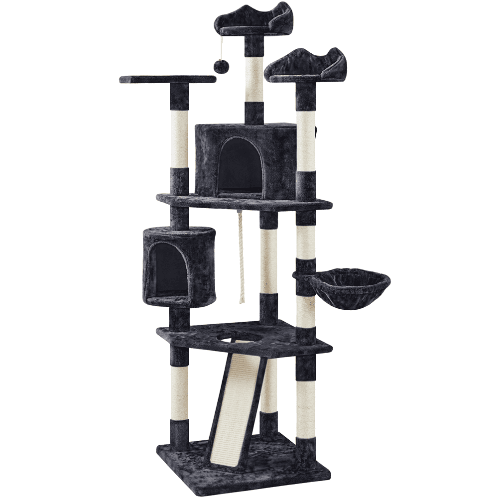 Easyfashion 79″ Multilevel Cat Tree Tower with Scratching Posts. Black