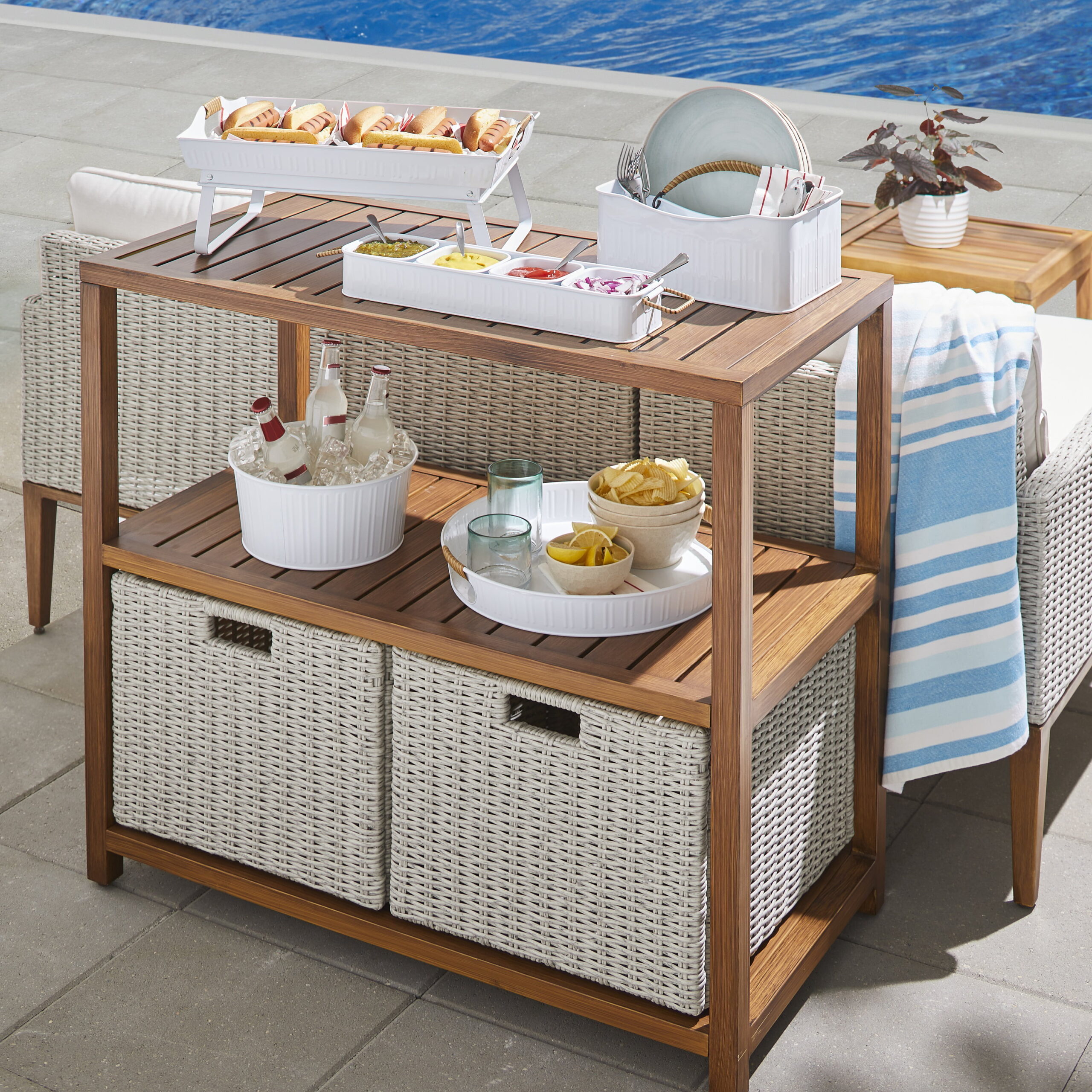 Better Homes & Gardens Davenport Outdoor Rectangular Steel Console Table. Gray