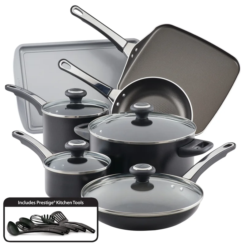 Farberware 21809 High Performance Nonstick Cookware Pots and Pans Set Dishwasher Safe. 17 Piece. Black