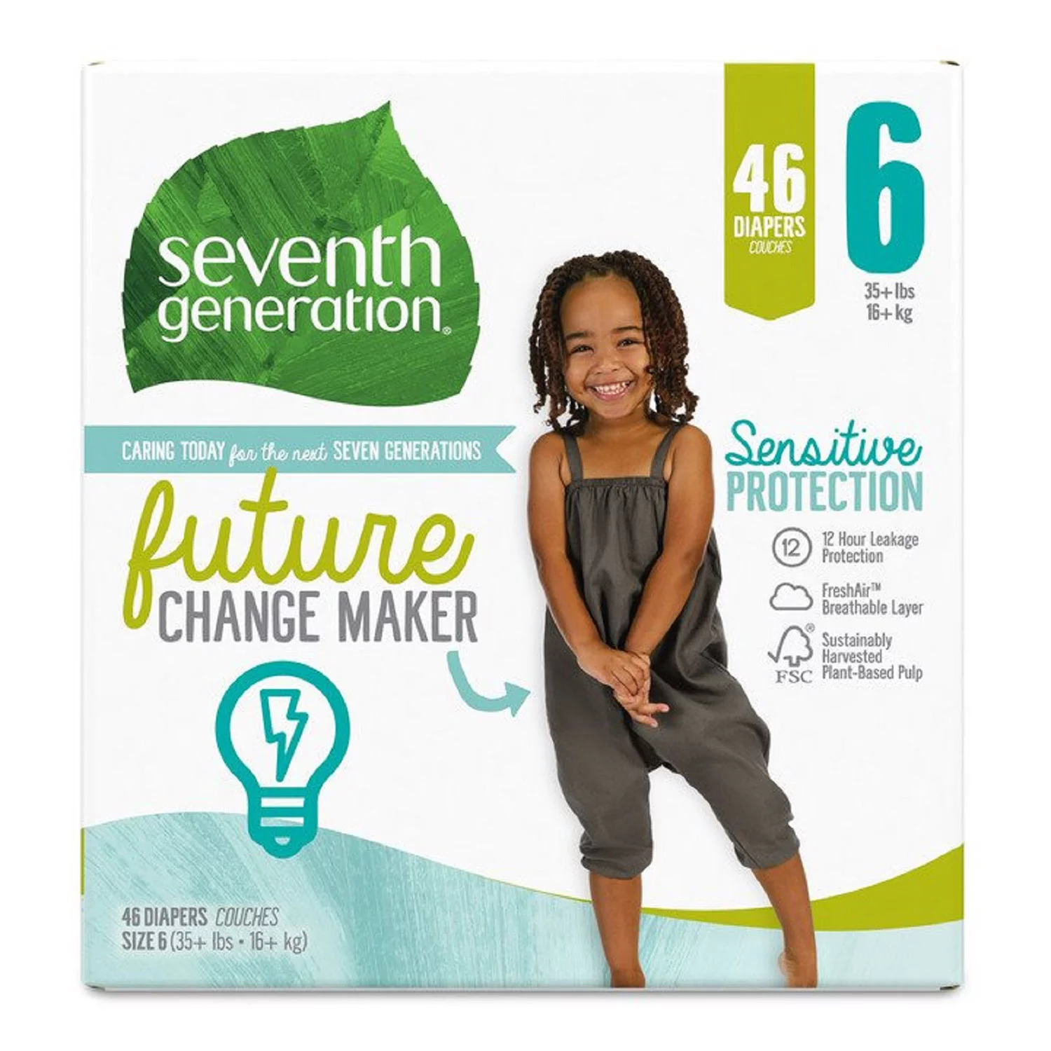 Seventh Generation Sensitive Protection Baby Diaper. Size 6 - 46 ct. (35+ lbs.)