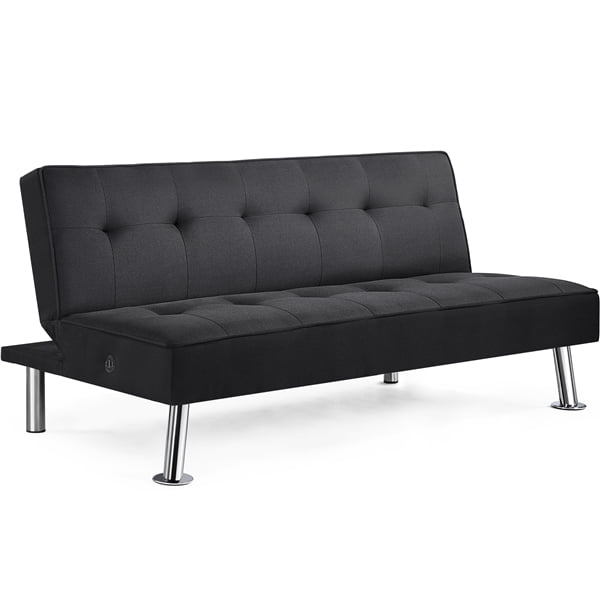 Alden Design Modern Fabric Convertible Futon with USB. Black
