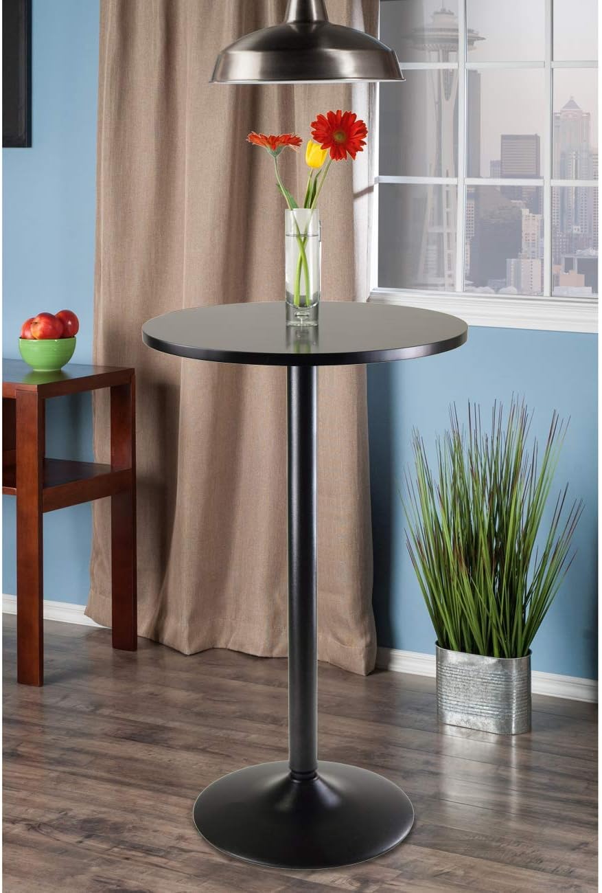 Winsome Obsidian Pub Table Round Black Mdf Top with Black Leg And Base - 23.7-Inch Top. 39.76-Inch Height. Pack of 1