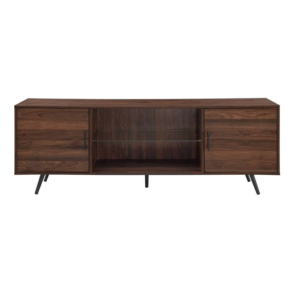 Desert Fields Thea Mid-Century Two-Door TV Stand for TVs up to 80″. Dark Walnut
