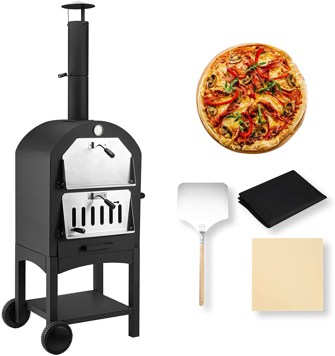 Danrelax Outdoor Pizza Oven Wood Fire with Waterproof Cover & Pizza Stone
