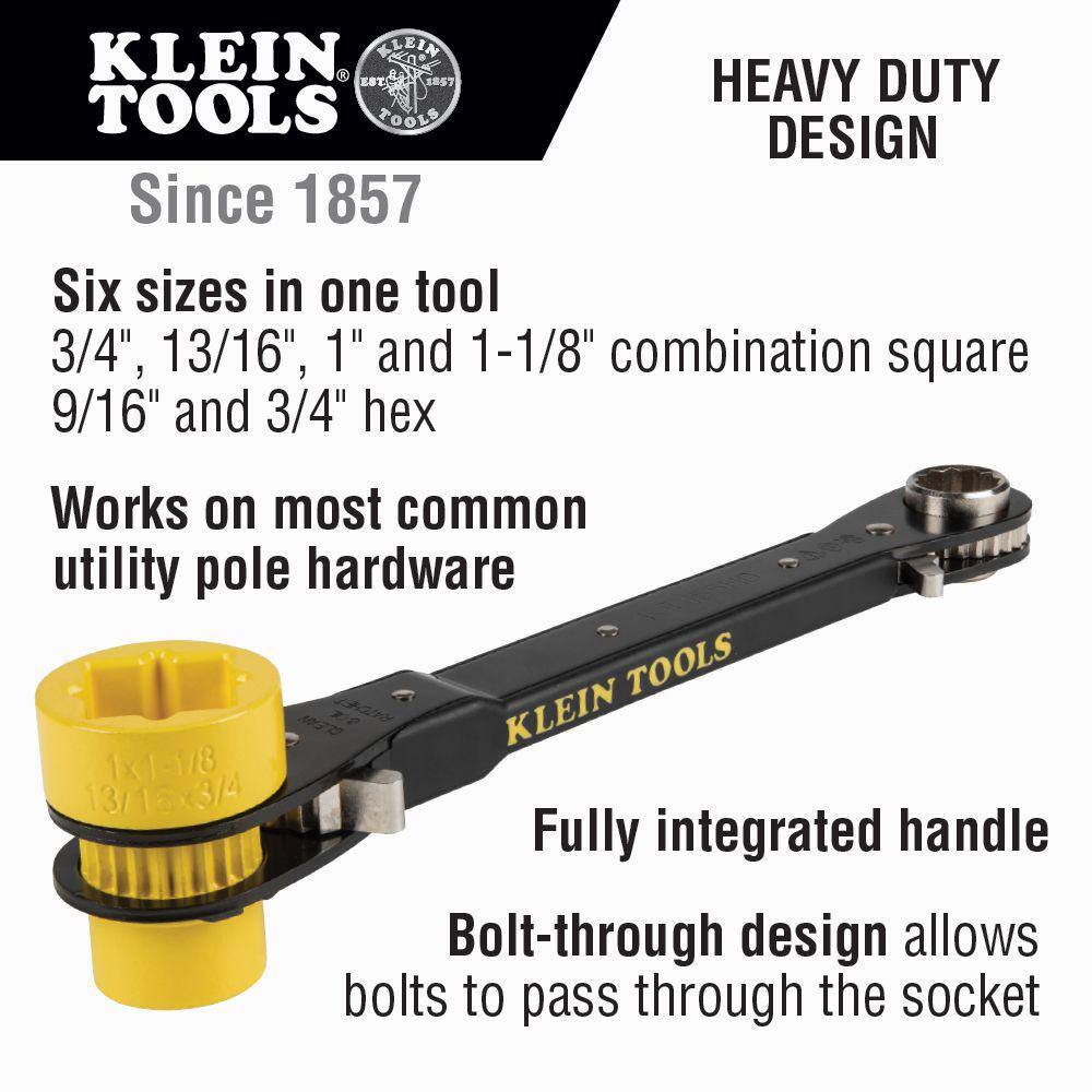 Klein Tools KT155HD 5-in-1 Heavy Duty Racheting Lineman-s Wrench