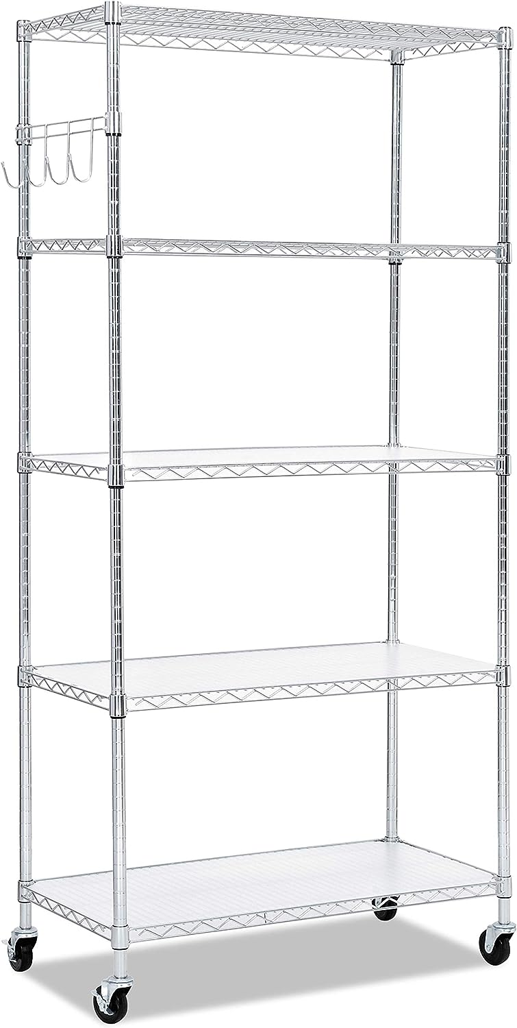 Alera SW653618SR 36 in. x 18 in. x 72 in. Five-Shelf Wire Shelving Kit with Casters and Shelf Liners - Silver
