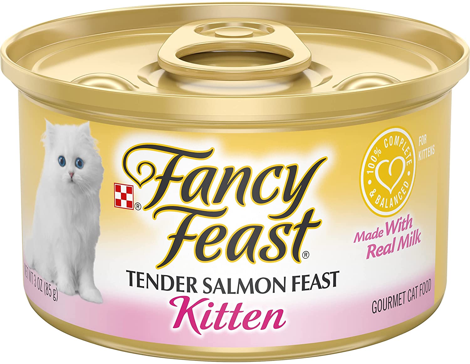 Purina Fancy Feast Grain Free Pate Wet Kitten Food. Tender Salmon Feast - (24) 3 oz. Cans