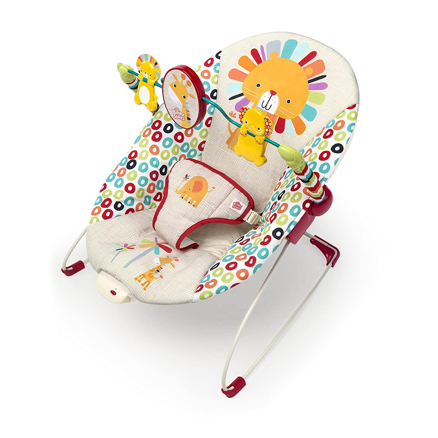 Bright Starts Playful Pinwheels Portable Baby Bouncer with Vibrating Infant Seat and-Toy Bar. 19.8×13.1×3.4 Inch. Age 0-6 Months