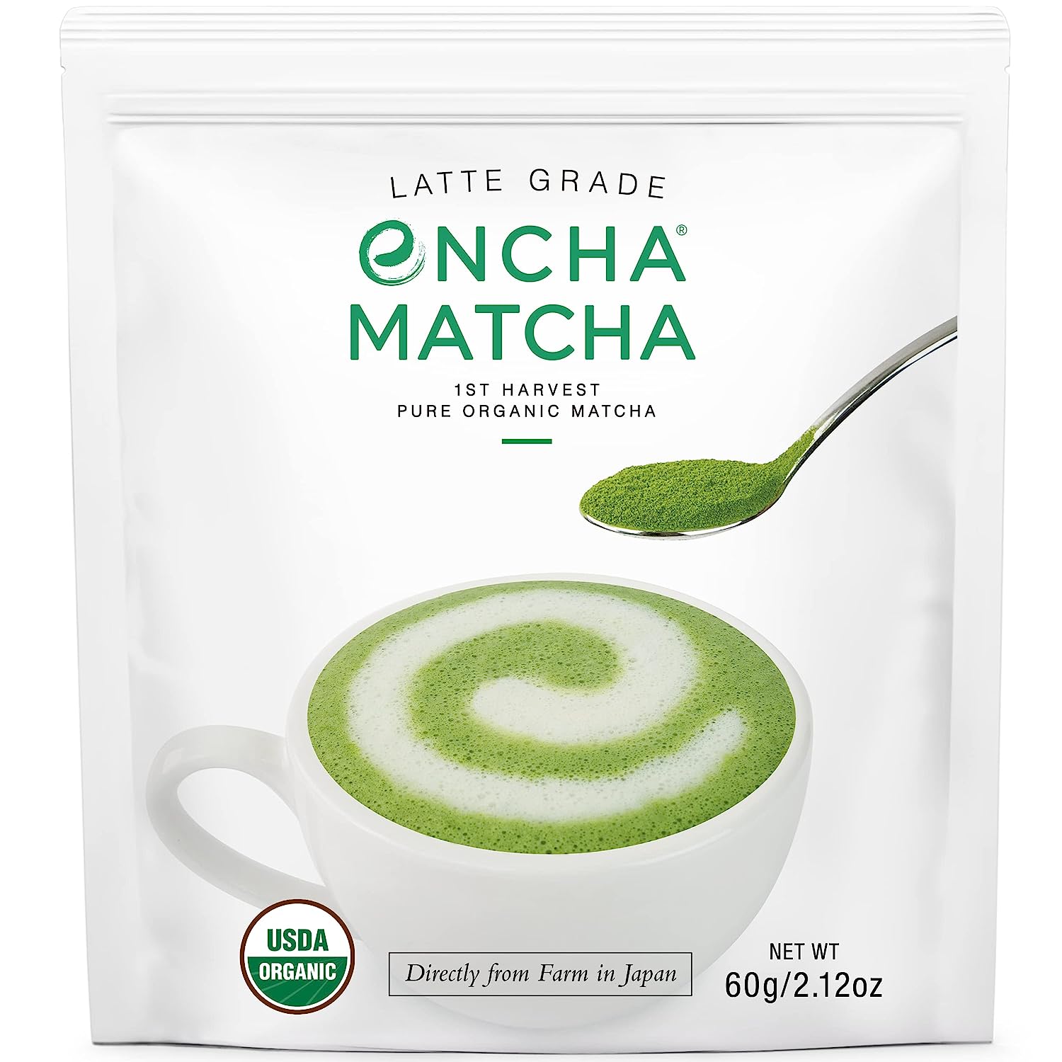 Encha Latte Grade Matcha Green Tea - First Harvest Organic Matcha Green Tea Powder. From Uji. Japan (60g/2.12 Ounce) Premium Powder for matcha latte. matcha smoothie | Caffeine. L-Theanine. No added sugar