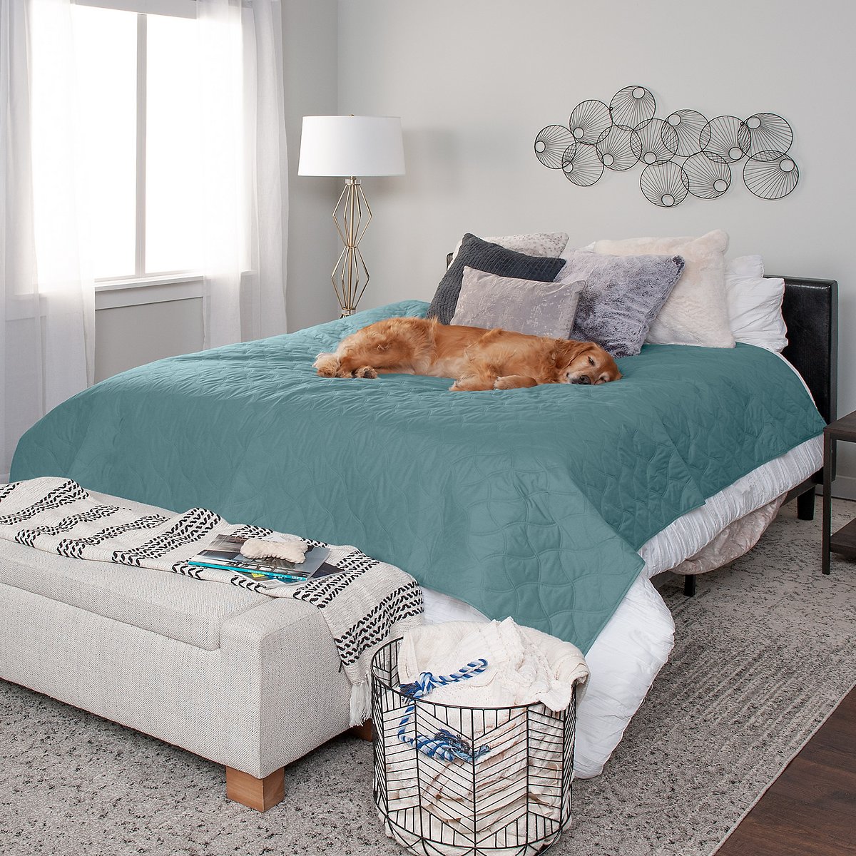 FurHaven Waterproof Cat & Dog Blanket Protector. Quilted Nile Blue - 68″ x 82″ - Full