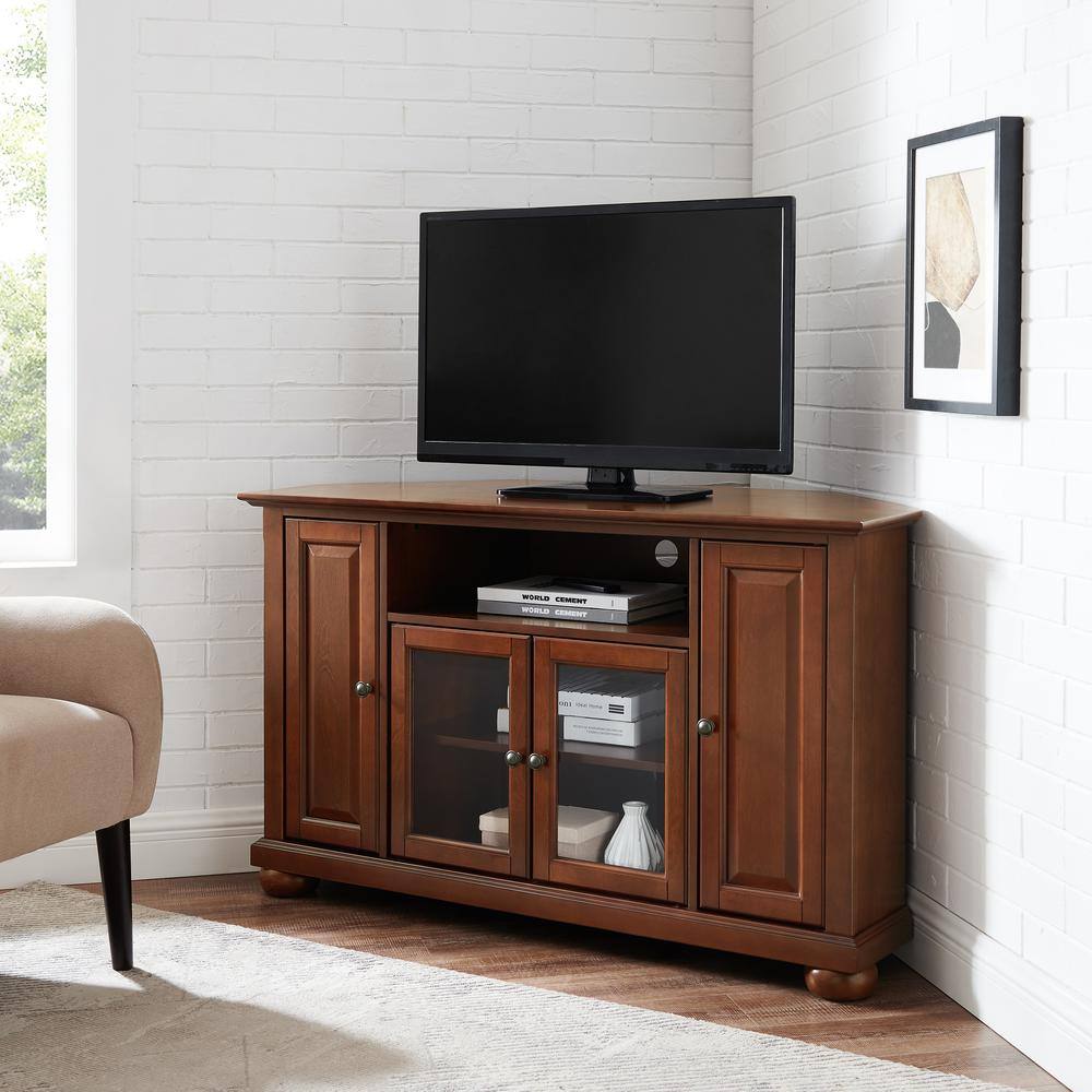 Crosley  Alexandria 48 in. Mahogany Wood Corner TV Stand Fits TVs Up to 52 in. with Storage Doors