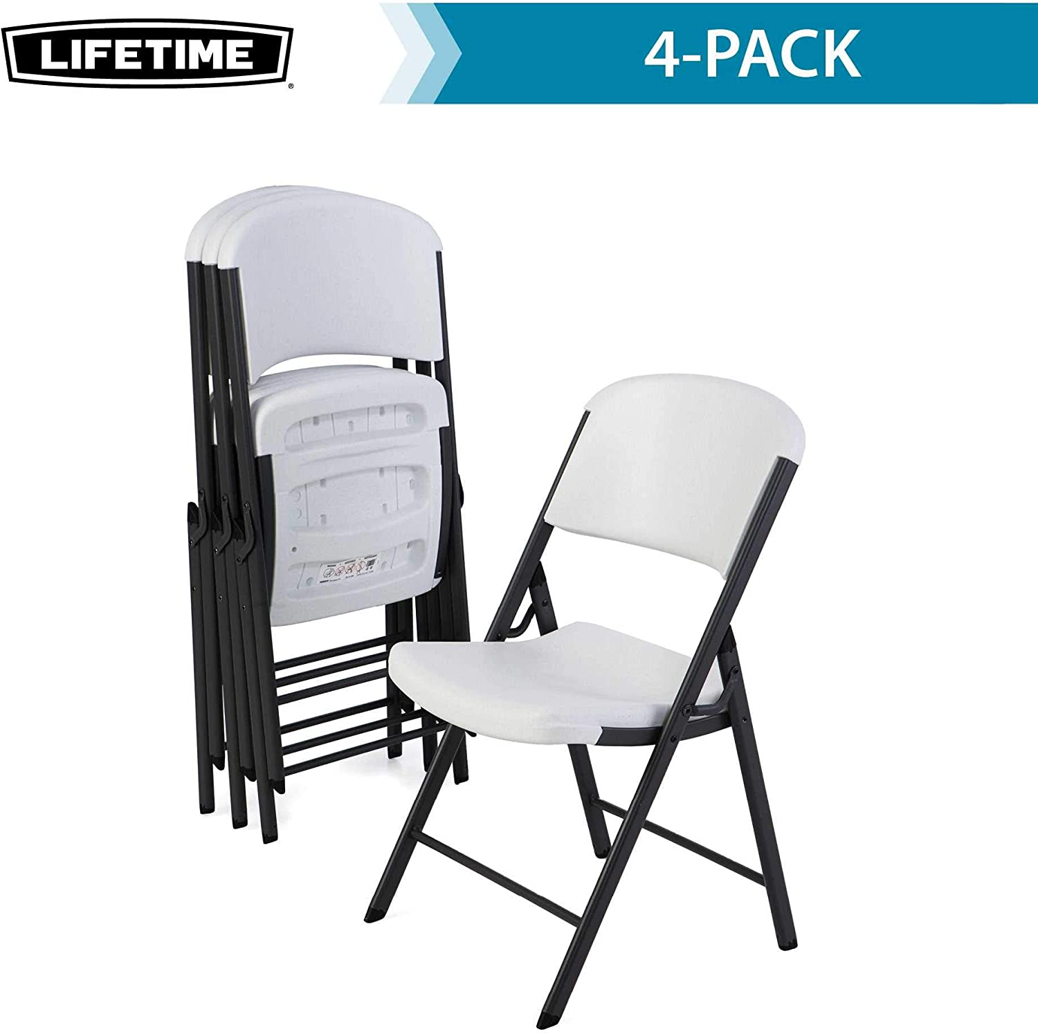 LIFETIME Commercial Grade Folding Chair. 4 Pack. White Granite