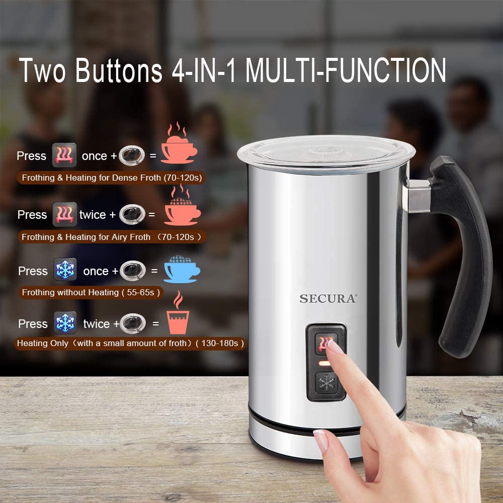 Secura Electric Milk Frother. Automatic Milk Steamer Warm or Cold Foam Maker for Coffee. Cappuccino. Latte. Stainless Steel Milk Warmer with Strix Temperature Controls