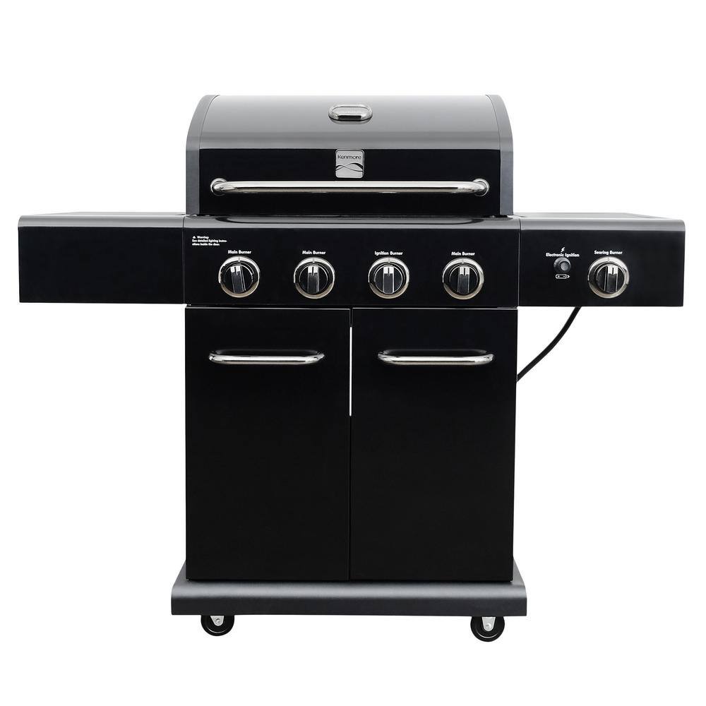 KENMORE PG-40409S0LB-1 4-Burner Plus Searing Side Burner Propane Gas Grill in Black with Folding Side Shelves