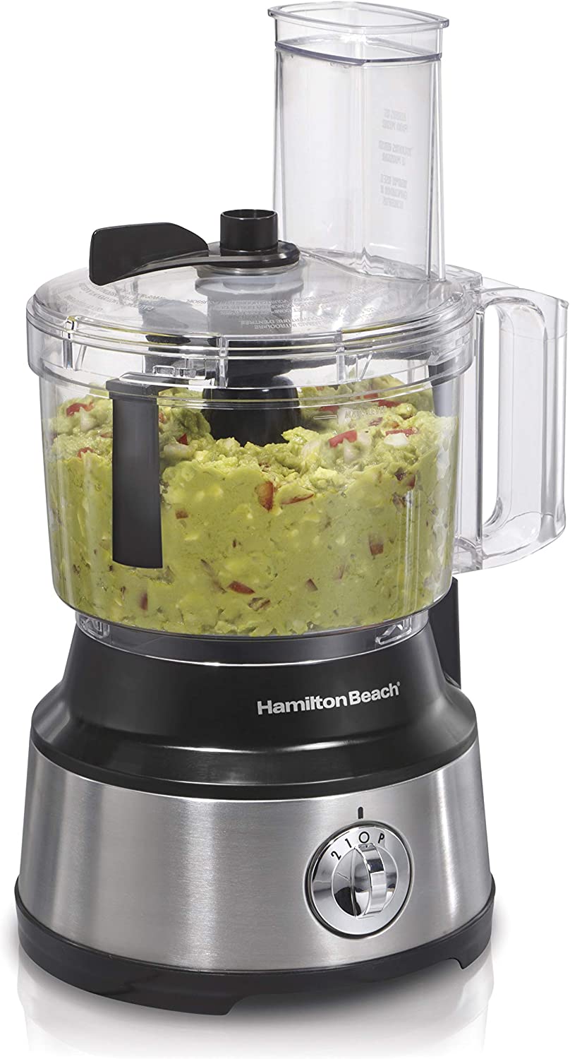 Hamilton Beach Food Processor & Vegetable Chopper for Slicing. Shredding. Mincing. and Puree. 10 Cups - Bowl Scraper. Stainless Steel