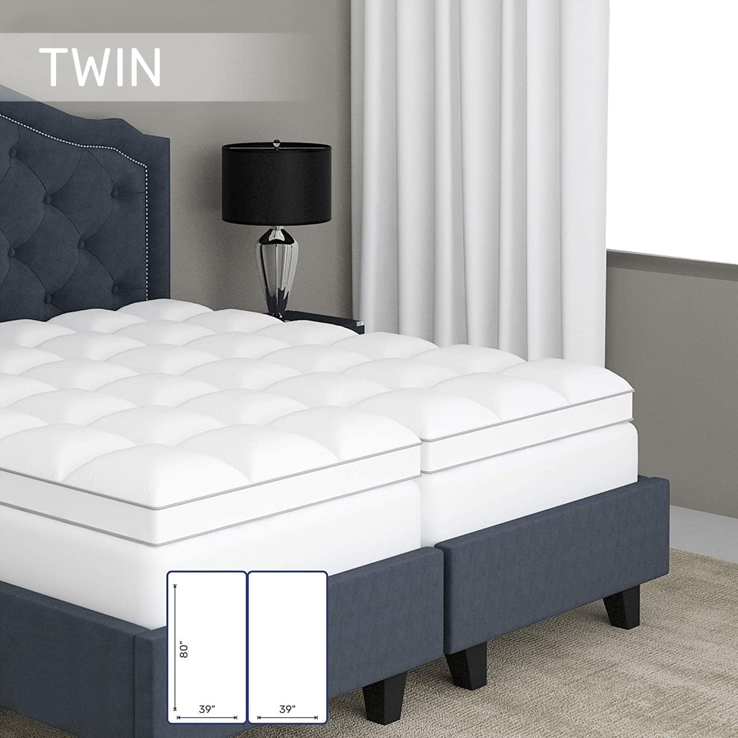 Sleep Mantra Twin Cooling Mattress Topper. Pillow-Top Optimum Thickness. Soft 100% Cotton Fabric. Breathable & Plush Quilted Down-Like Fill. Snug Deep Pocket fit for Mattresses 8-20 inch. White