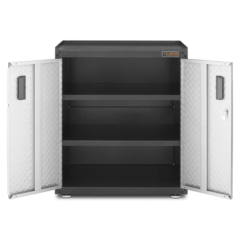 Gladiator GAGB28FDYG Ready-to-Assemble Steel Freestanding Garage Cabinet in Silver Tread (28 in. W x 31 in. H x 18 in. D)