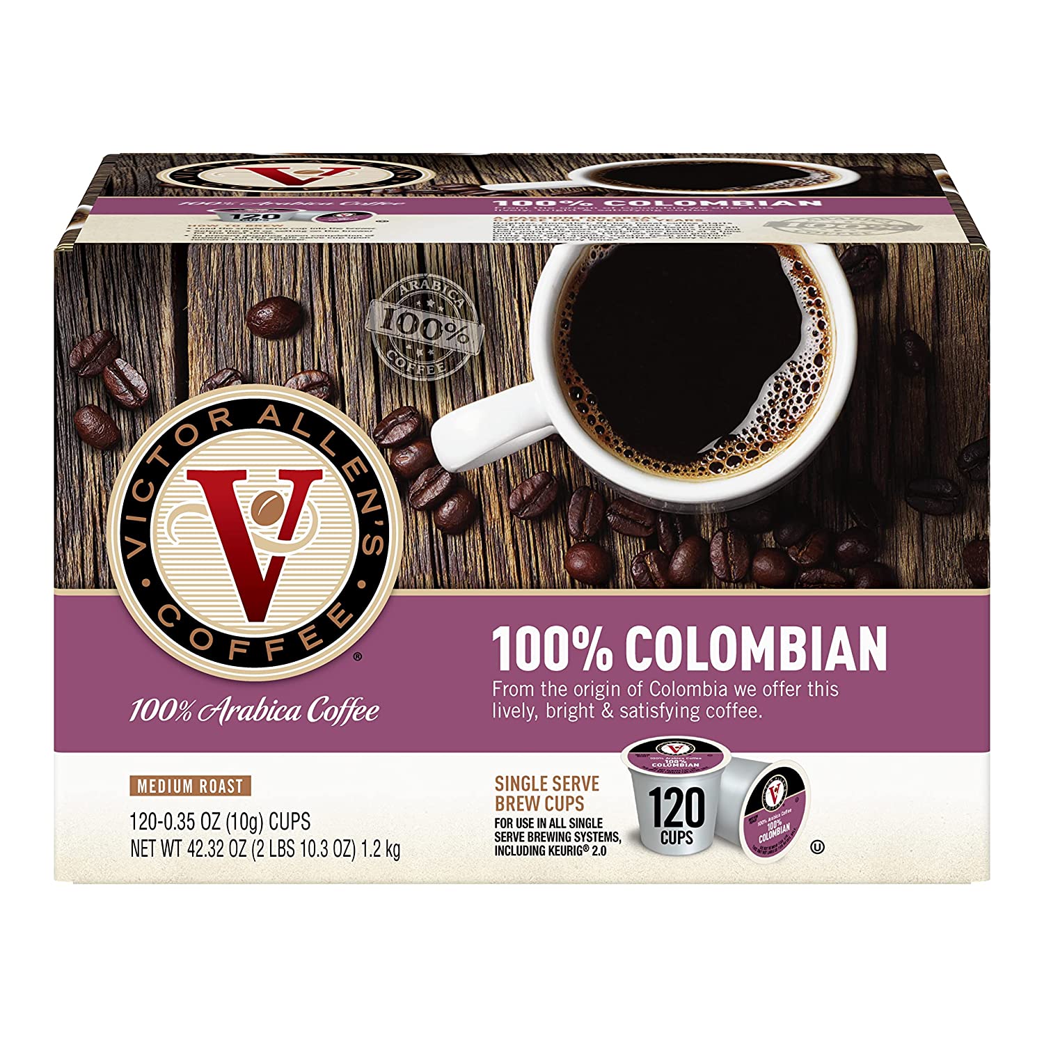 Victor Allen-s Coffee 100% Colombian. Medium Roast. 120 Count. Single Serve Coffee Pods for Keurig K-Cup Brewers