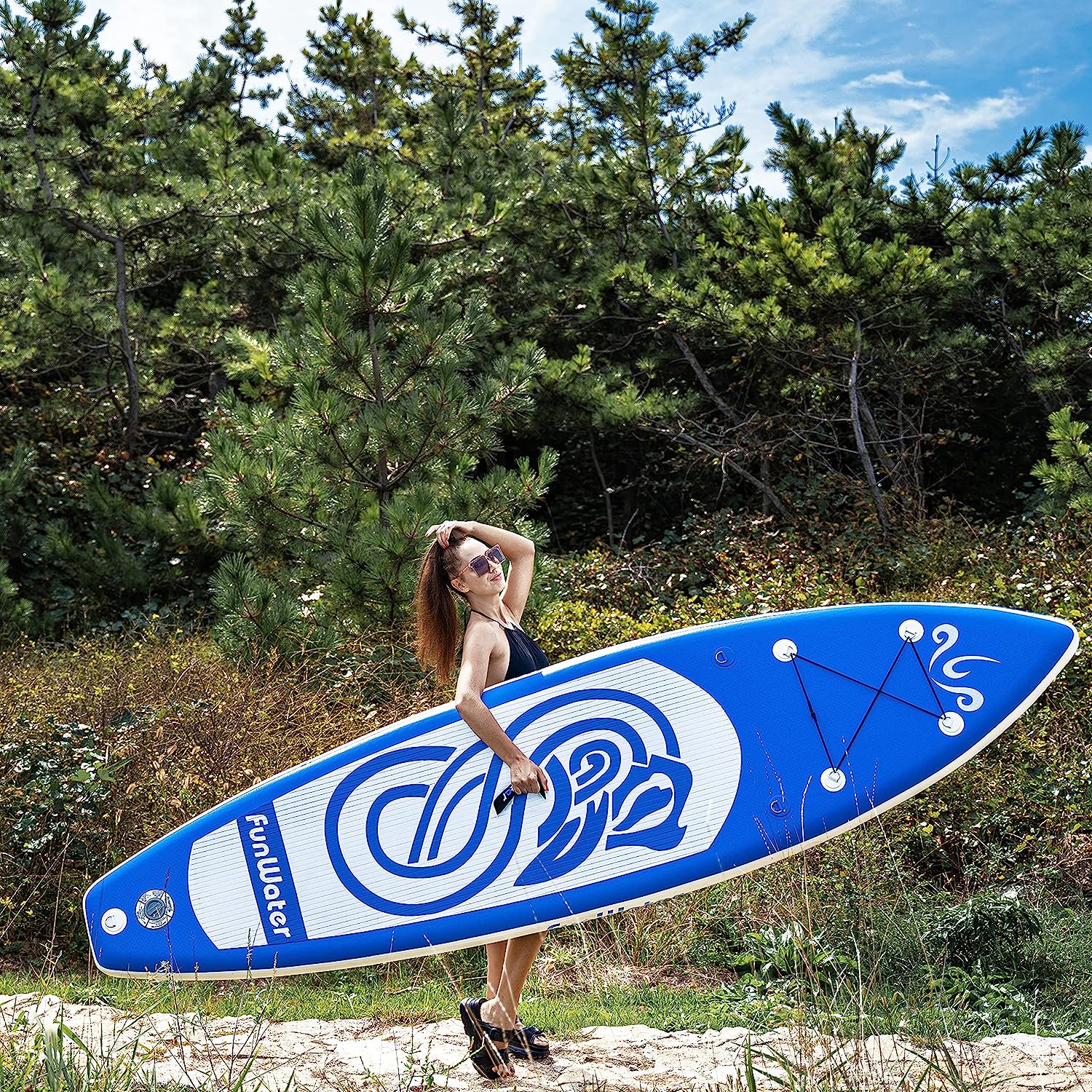 FunWater SUP Inflatable Stand Up Paddle Board 10-x31”x6” Ultra-Light Inflatable Paddleboard with ISUP Accessories. Blue